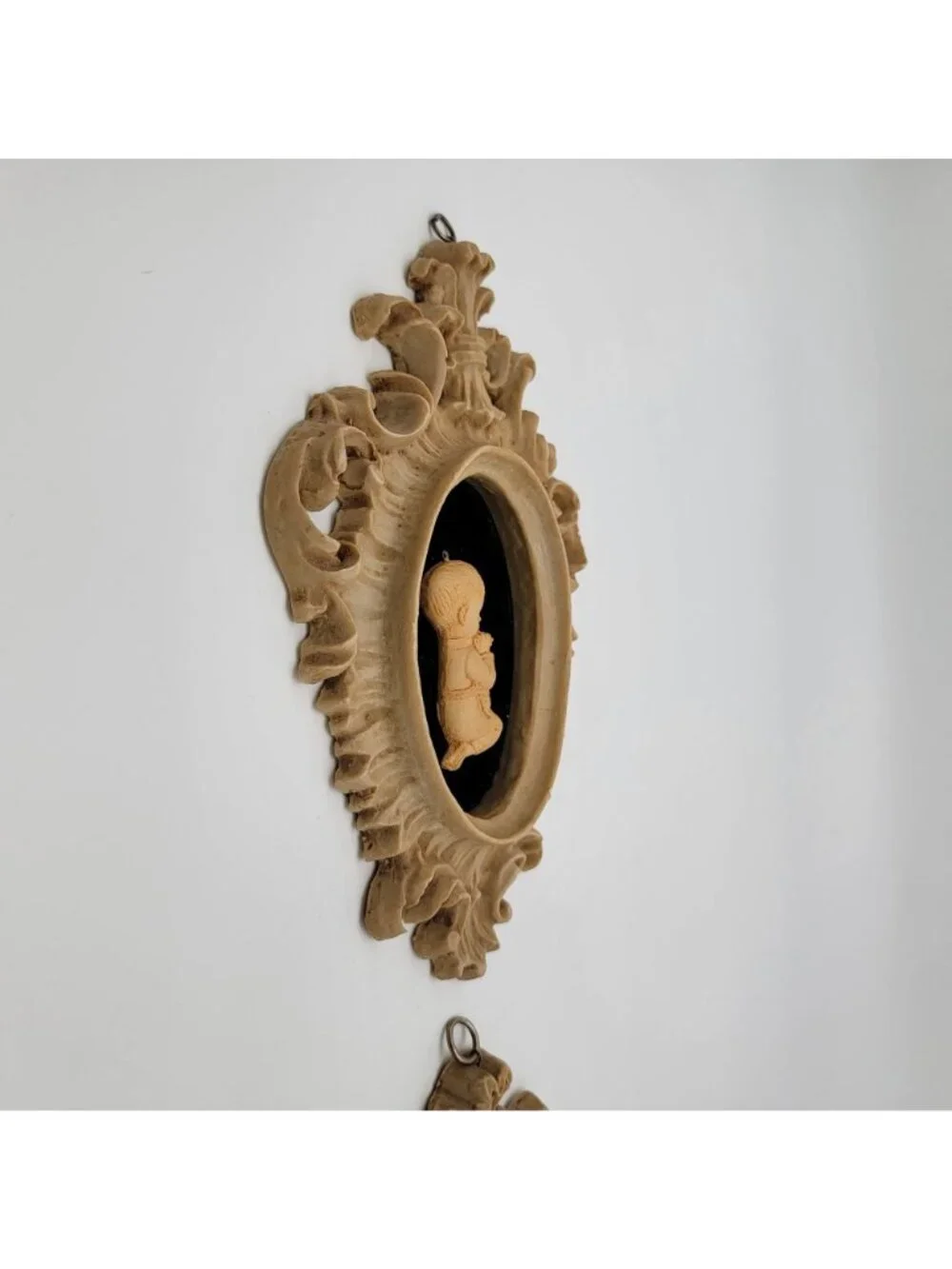 Pair Of Vintage Capodimonte Praying Children Wall Art Plaques With Ornate Frames